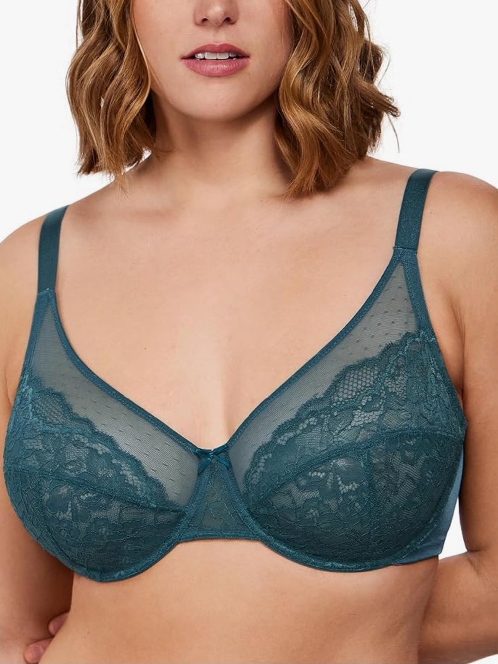 Lace Underwire Minimizer Bra in Teal, Size 38DDD